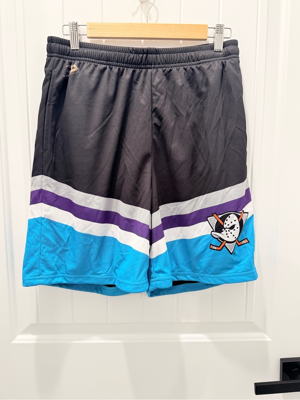 Men's Athletic Hockey-Inspired Shorts in Black, Teal & Purple